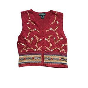 Bushwacker Vintage Button Up Sweater Vest Floral Granny Cottagecore Womens Large